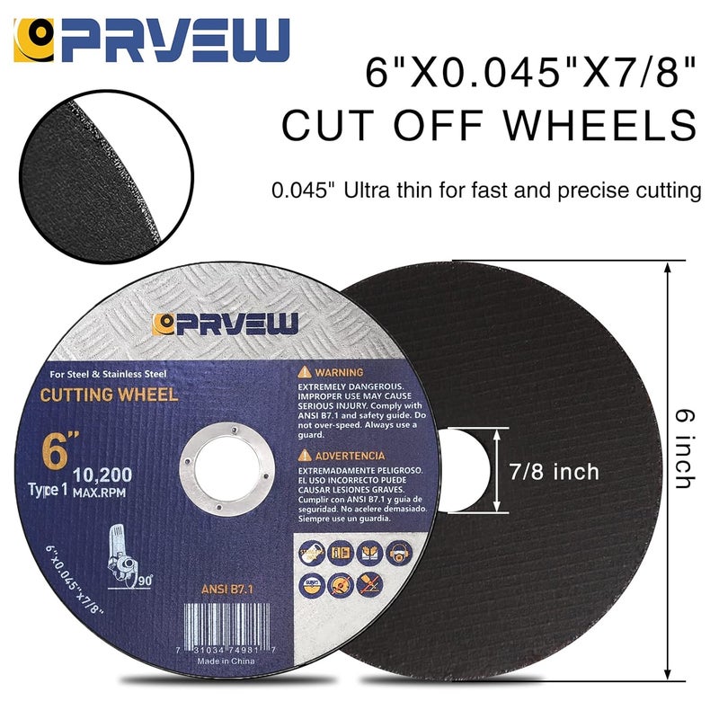 PRVEW 25-Pack 6 Inch Cut Off Wheels,6"x0.045"x7/8" Cutting Wheels, Angle Grinder Cutting Disc General Purpose Cut-Off Wheel(6-Inch) - Image 2